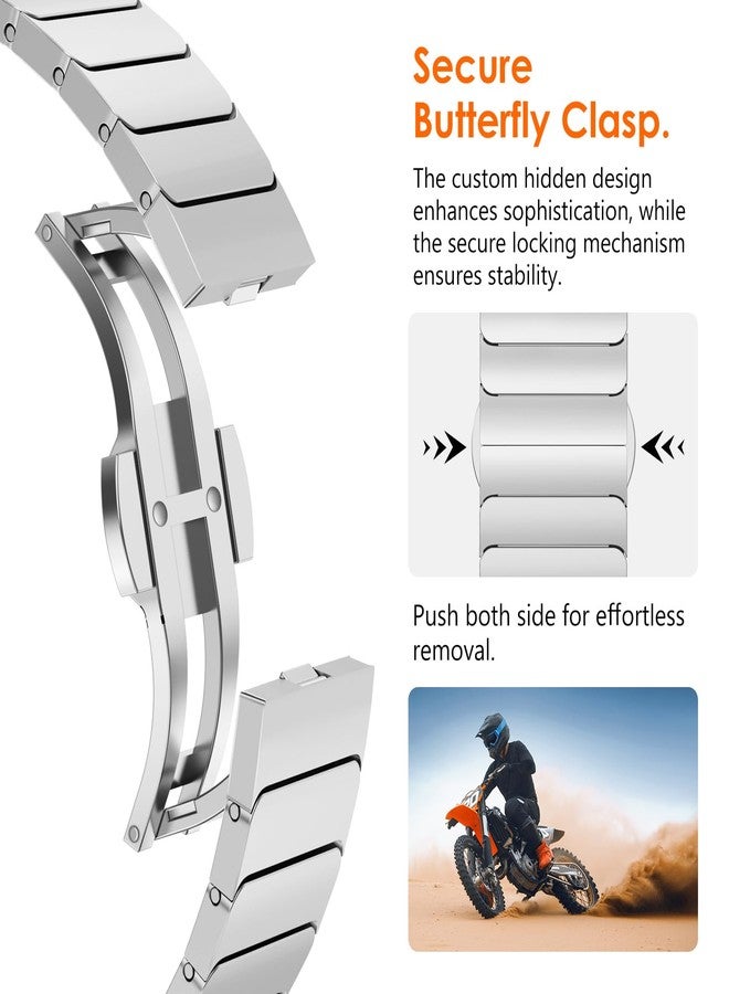 NewWays for Samsung Galaxy Watch Ultra Bands 47mm Link Bracelet for Men, 24mm Wide No Gap Strap Stainless Steel Classy Elegant Military Rugged Galaxy Watch Ultra Bands, Silver - Image 4